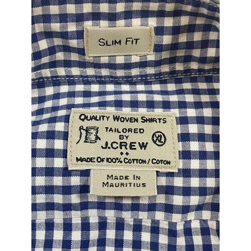J. Crew Slim Fit Gingham Button Down Shirt Men‎ Size XL Blue White Cotton
